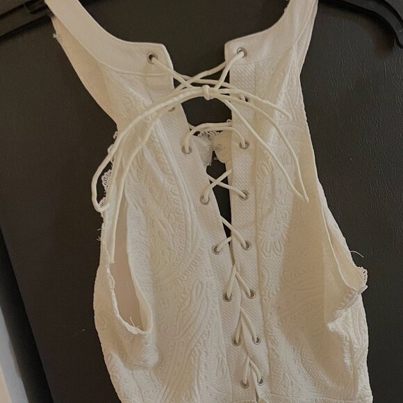 Winni White Sleeveless Halter Mini Dress Lace Up Back - Picture 3 of 3